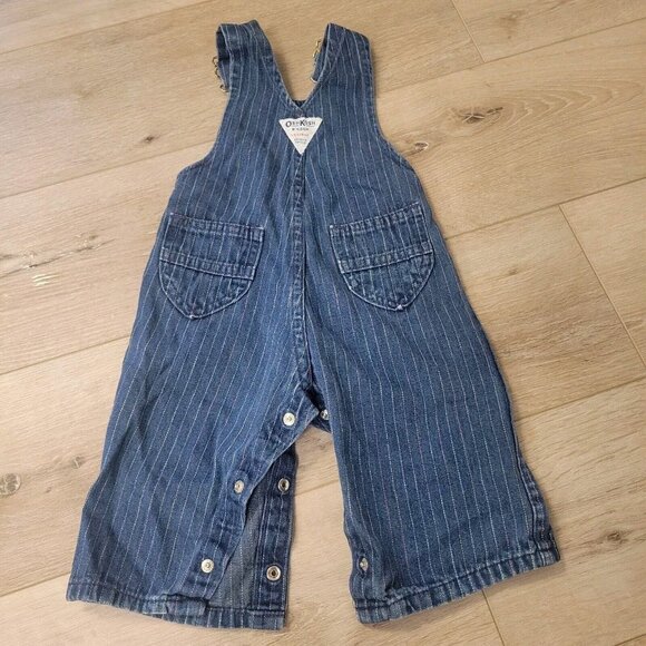 Vtg Vestbak OshKosh Girl Toddler Sz 12M Denim Multi Color Stripe Overalls - Picture 5 of 7